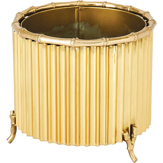 Corrugated Bamboo Cachepot Rug by Global Views in brass. Made from brass in a transitional style.