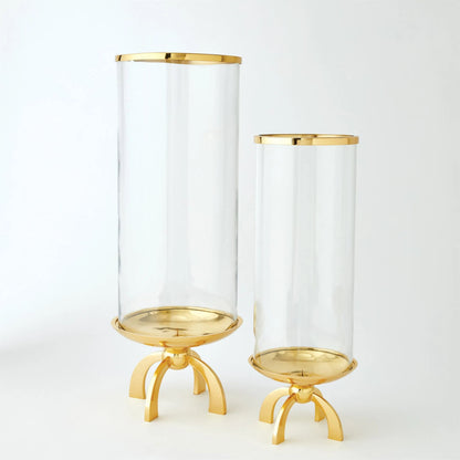 Quad Base Hurricane by Global Views in brass. Made from brass, glass in a transitional style.