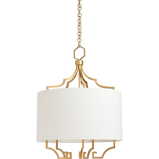 Chiara Chandelier by Chelsea House in antique gold leaf, off white linen. Made from other: metal in a transitional style.