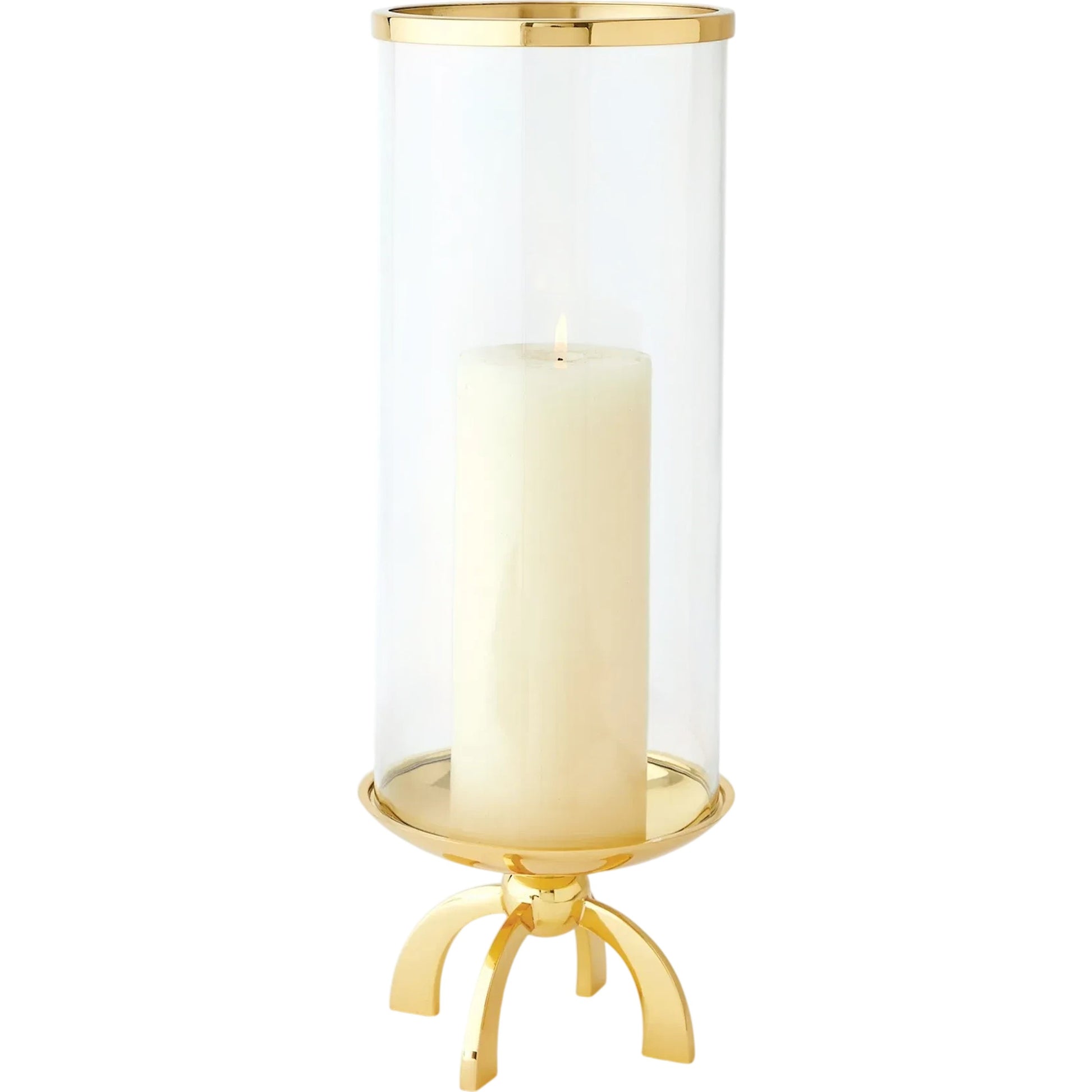 Quad Base Hurricane by Global Views in brass. Made from brass, glass in a transitional style.