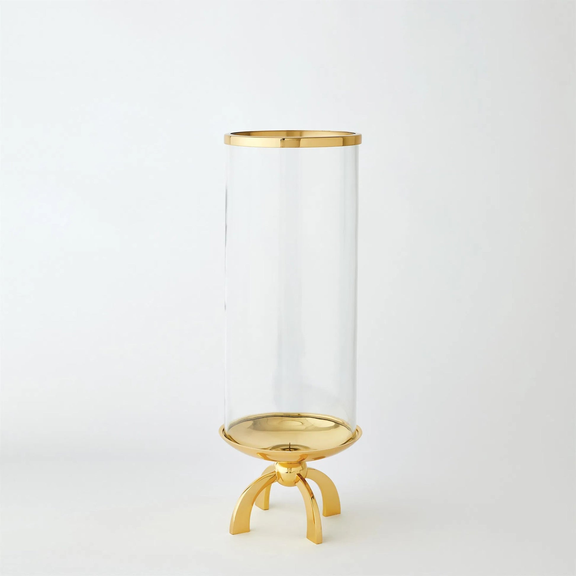 Quad Base Hurricane by Global Views in brass. Made from brass, glass in a transitional style.