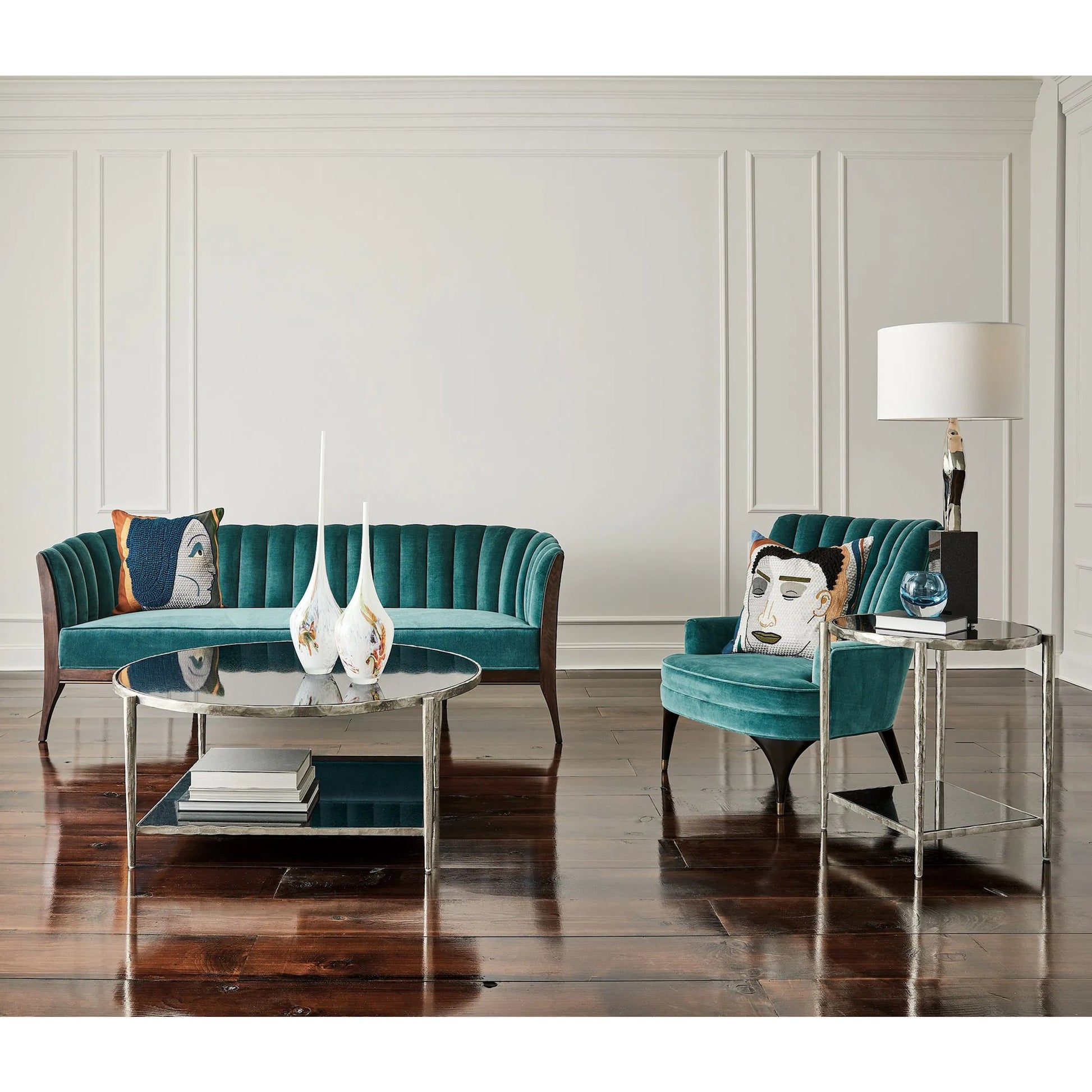 Channel Back Sofa by Global Views. Made from solid walnut, fabric, wood, 100% cotton, double rub: 50,000 in a modern style.