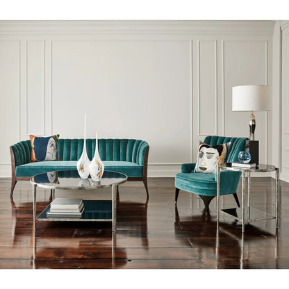Channel Back Sofa by Global Views. Made from solid walnut, fabric, wood, 100% cotton, double rub: 50,000 in a modern style.