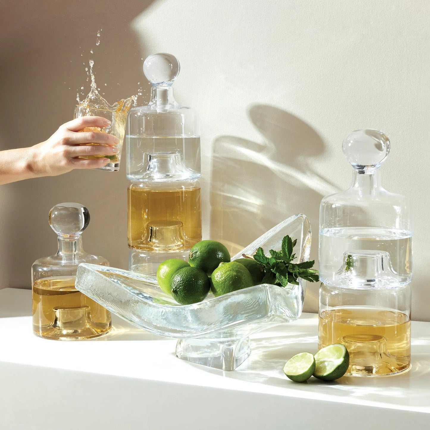 016 SR-702235 | Primary Silo | Triple Stac Decanter by Global Views. Made from glass in a modern style.