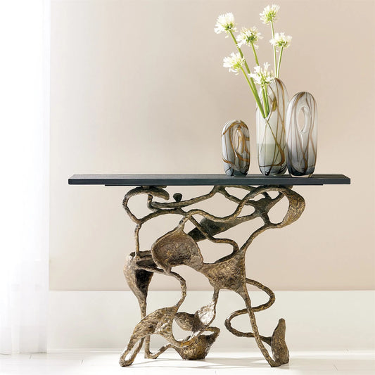 Swirl Vase by Global Views in amber, gray. Made from art glass in a modern style.