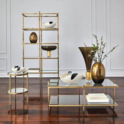 Pleated Bronze Stripe Bowl by Global Views in bronze stripe. Made from artglass in a modern style.