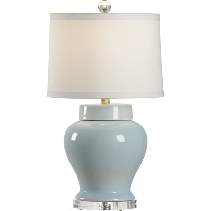 Lumberton Vase Lamp by Chelsea House in blue, clear. Made from ceramic, porcelain in a transitional style.