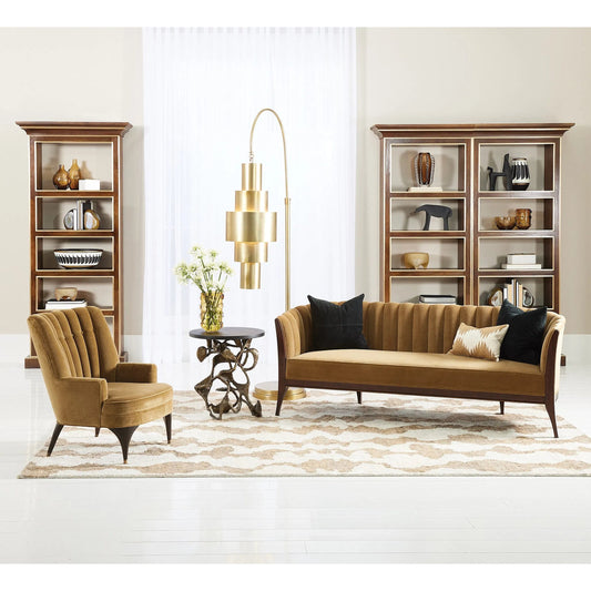Drift Table by Global Views in faux bronze. Made from cast iron, iron, honed black marble in a modern style.