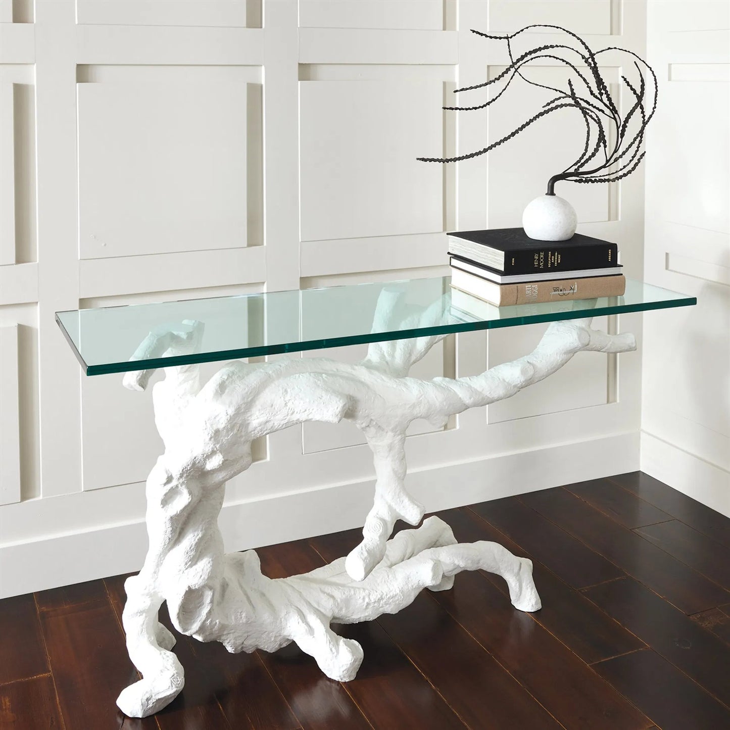 006 SI-2324635 | Lifestyle | Twisted Juniper Console by Global Views in red and matte white. Made from unique in a modern style.