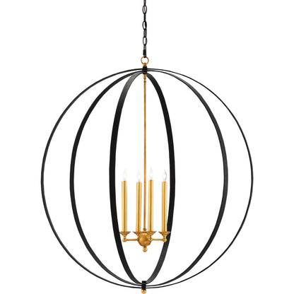 Ogden Orb Chandelier by Currey and Company in chinois antique gold leaf, black. Made from metal in a modern style.
