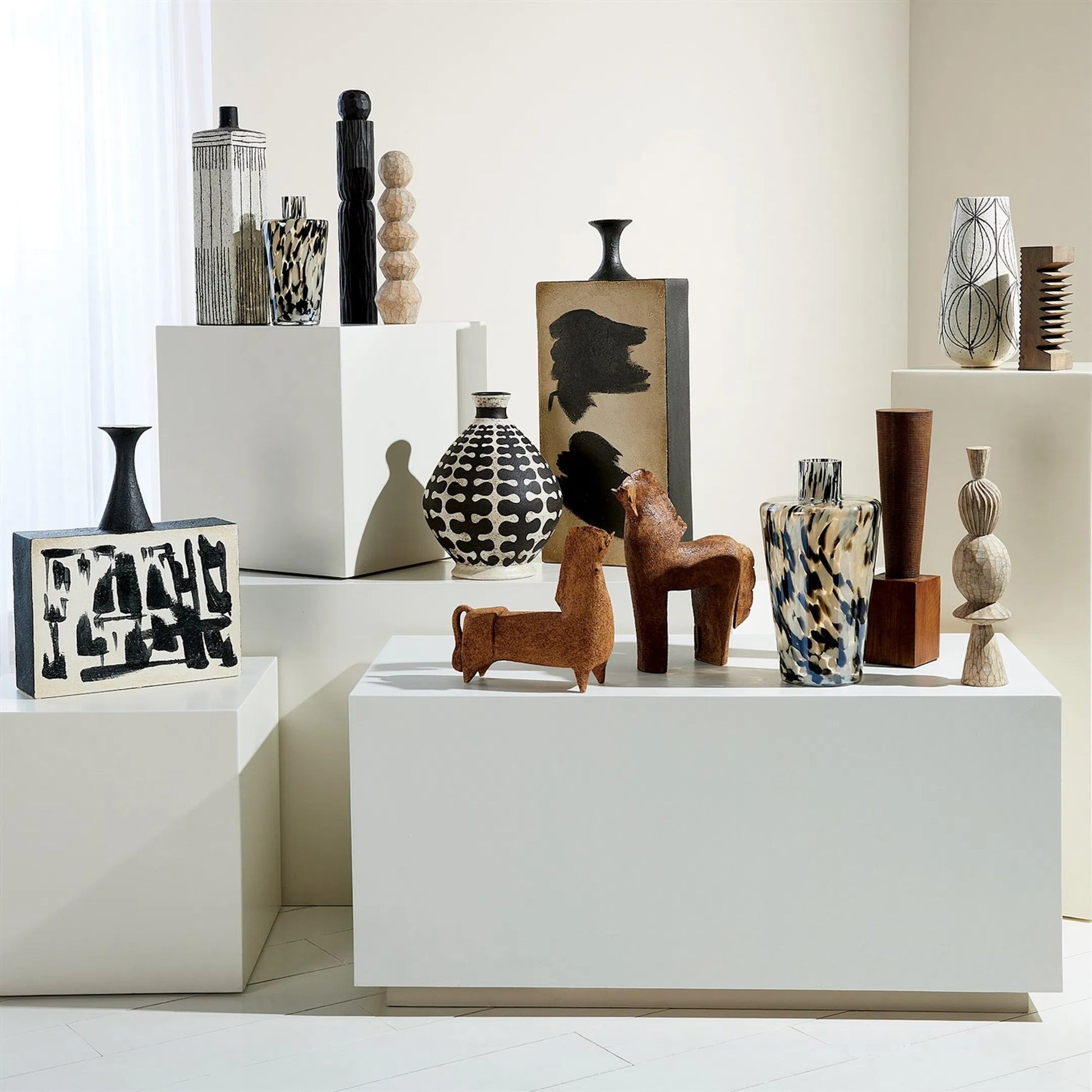 Roule Pillar by Global Views. Made from mango, grey textured in a eclectic & global style.