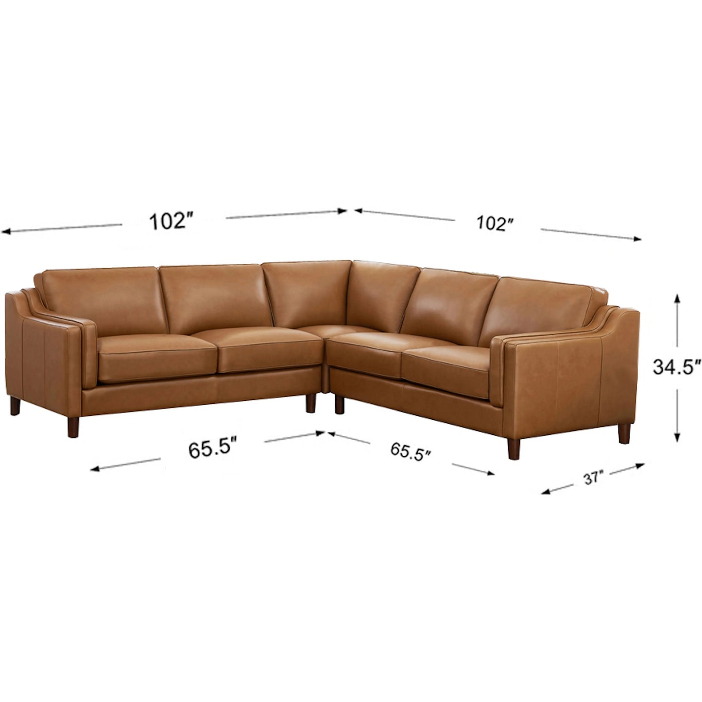 003 SI-2379357 | Additional Silo | Bella 3-Piece Sectional by Hydeline in cognac brown. Made from leather/split, solid hardwood kiln dried in a traditional style.