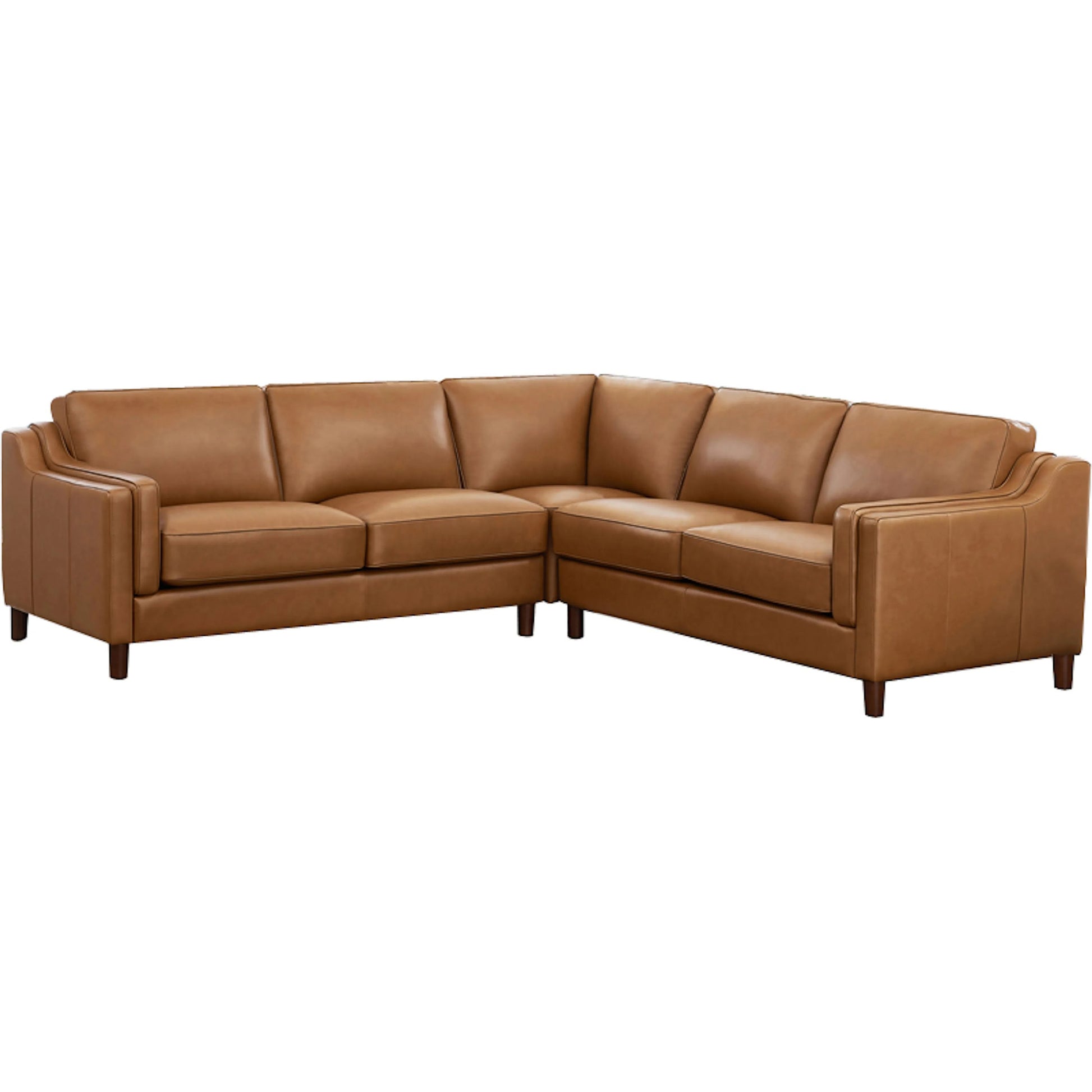 Bella 3-Piece Sectional by Hydeline in cognac brown. Made from leather/split, solid hardwood kiln dried in a traditional style.