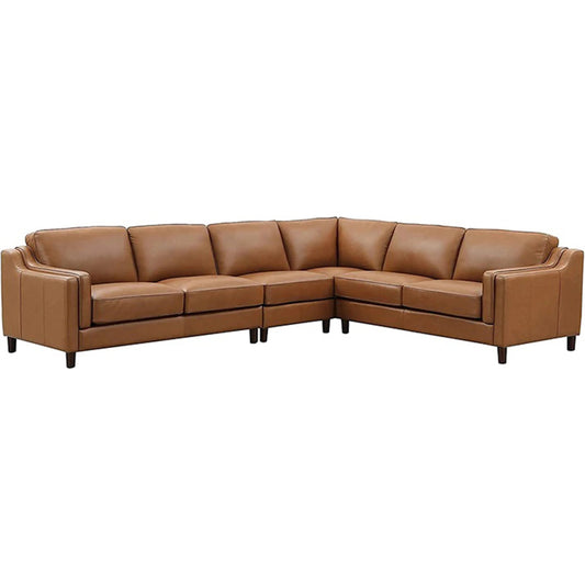 Bella 4-Piece Sectional by Hydeline in cognac brown. Made from leather/split, solid hardwood kiln dried in a unique style.