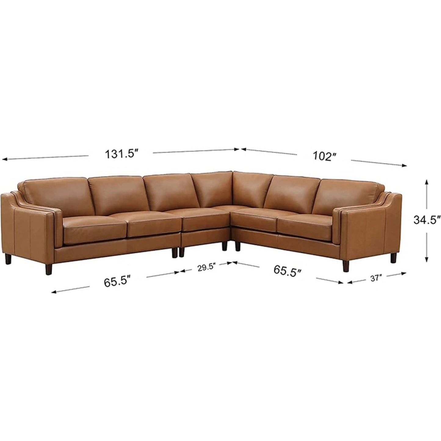 003 SI-2379359 | Additional Silo | Bella 4-Piece Sectional by Hydeline in cognac brown. Made from leather/split, solid hardwood kiln dried in a traditional style.