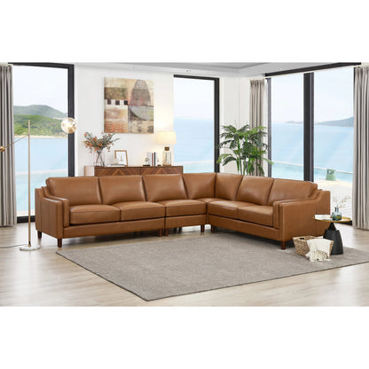 Bella 4-Piece Sectional by Hydeline in cognac brown. Made from leather/split, solid hardwood kiln dried in a traditional style.