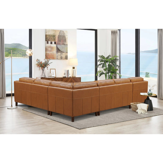 Bella 4-Piece Sectional by Hydeline in cognac brown. Made from leather/split, solid hardwood kiln dried in a unique style.