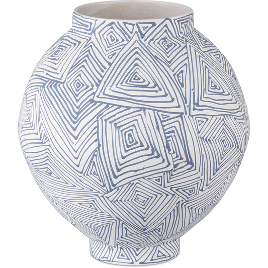 Zag Vase by Currey and Company in blue, white. Made from porcelain in a modern style.