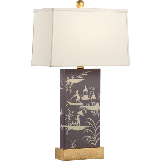 Chinoiserie Panel Lamp by Chelsea House in plum, cream, antique gold. Made from wood, metal in a eclectic & global style.