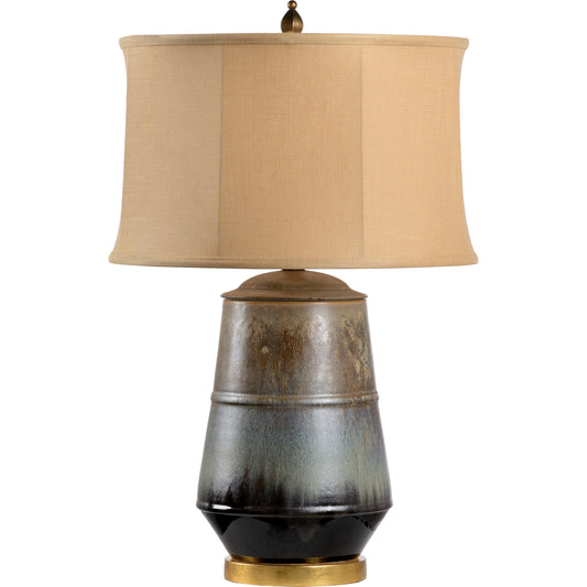 Vidette Ceramic Lamp by Chelsea House in acid rain wash glaze, antique gold leaf. Made from porcelain in a rustic style.