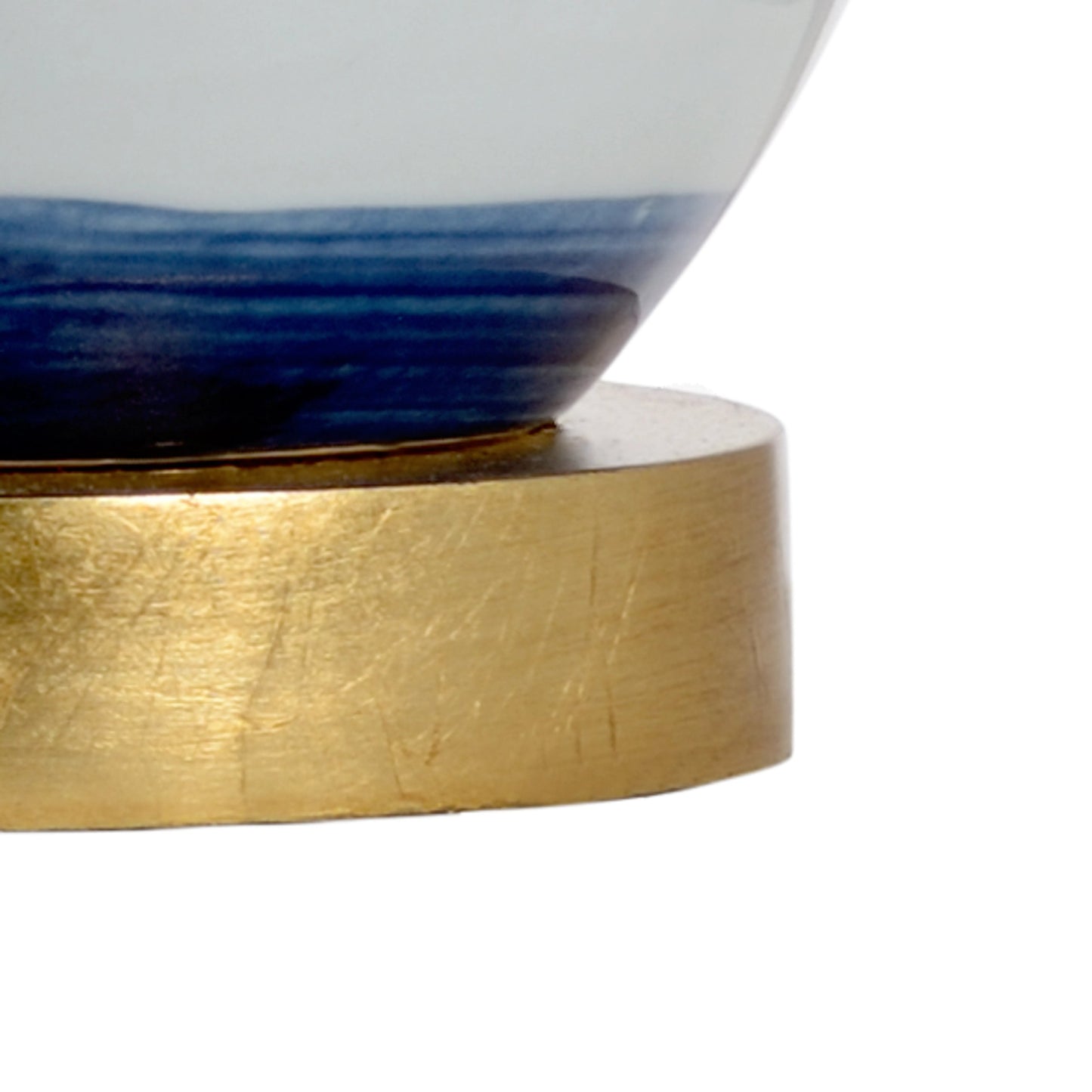 002 SR-382091 | Closeup | Blue and White Swirl Lamp by Chelsea House in cobalt, white glaze, antique gold leaf. Made from porcelain in a coastal style.