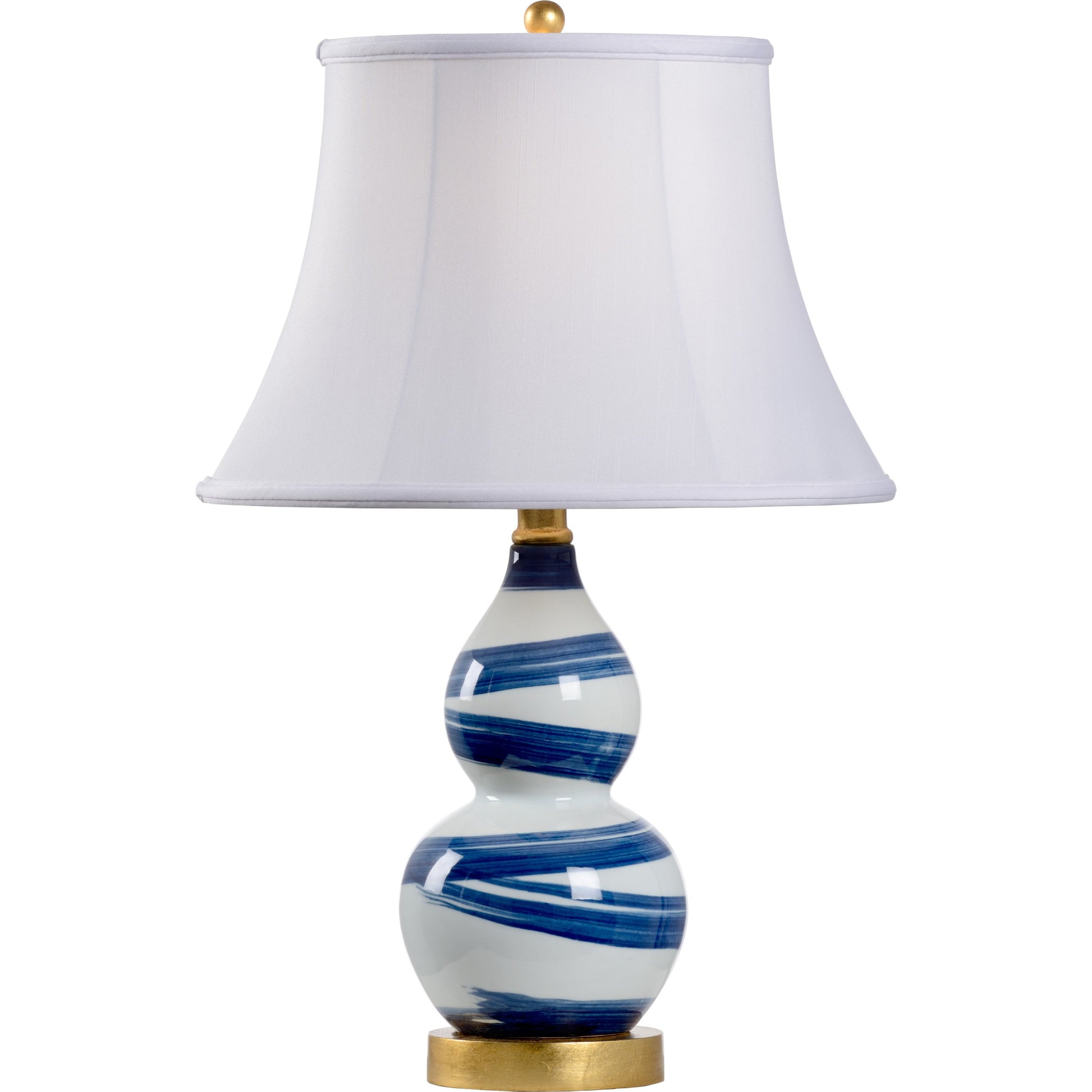 Blue and White Swirl Lamp by Chelsea House in cobalt, white glaze, antique gold leaf. Made from porcelain in a coastal style.