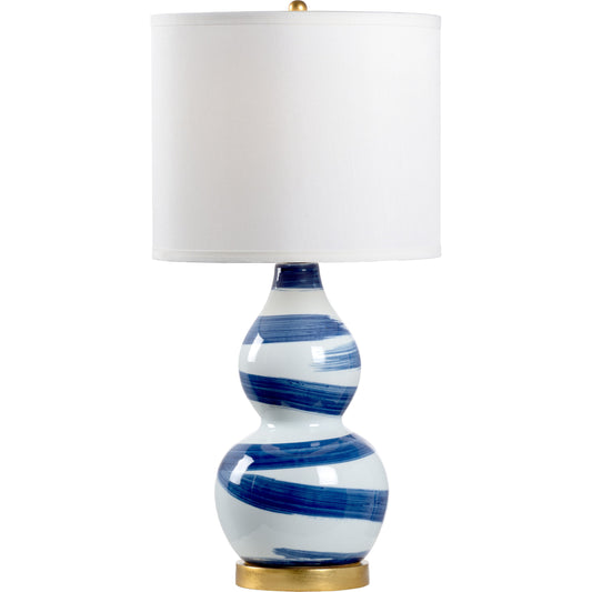 Essex Lamp by Chelsea House in cobalt, white glaze, antique gold leaf. Made from porcelain in a coastal style.