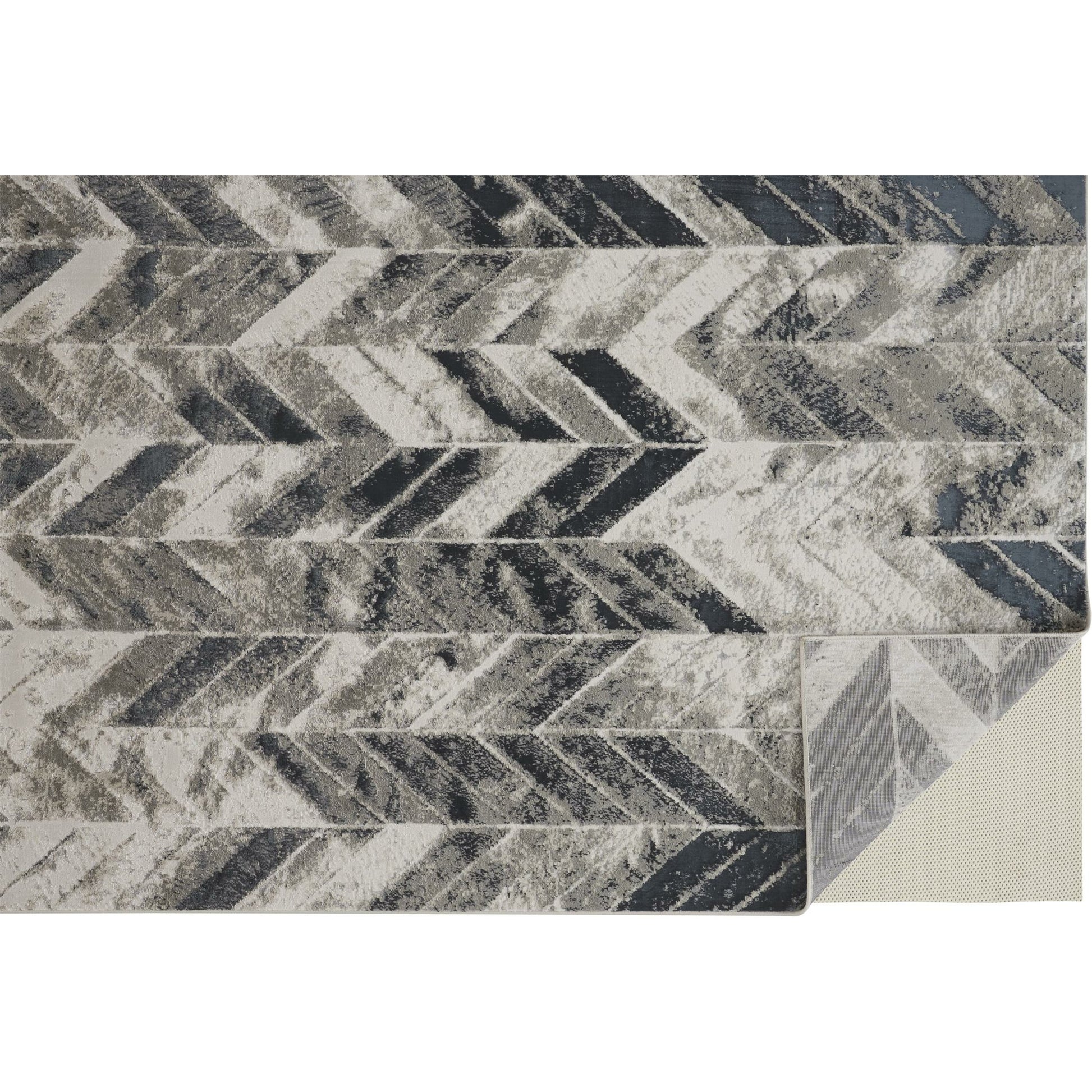 Micah Chevron Rug - 3048F by Feizy in black, gray, silver. Made from polyester, polypropylene in a unique style.