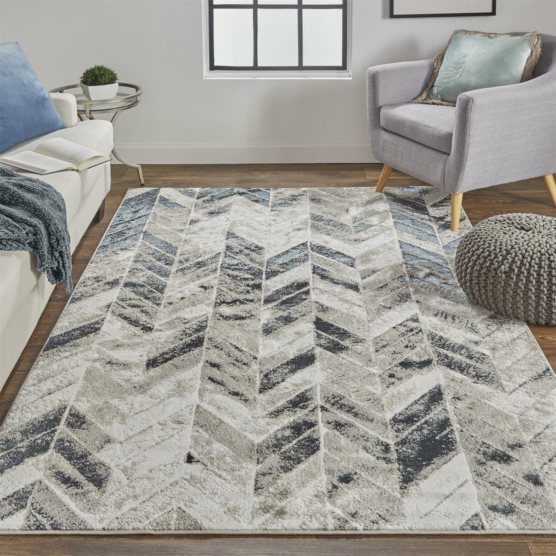 Micah Chevron Rug - 3048F by Feizy in black, gray, silver. Made from polyester, polypropylene in a unique style.