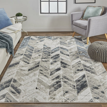 Micah Chevron Rug - 3048F by Feizy in black, gray, silver. Made from polyester, polypropylene in a unique style.