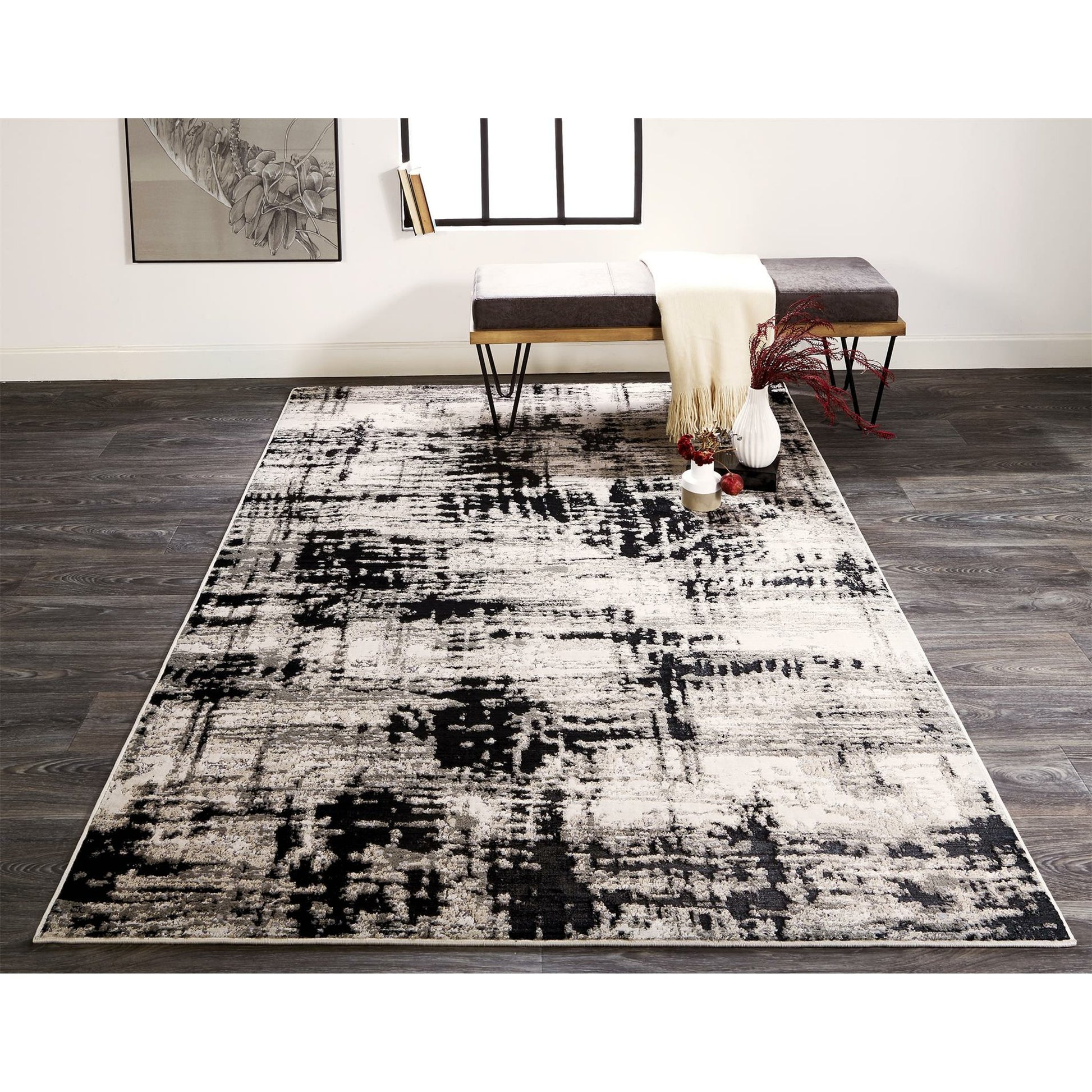 Micah Rug - 3339F by Feizy in black, white, gray. Made from polyester, polypropylene in a unique style.