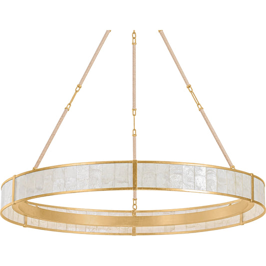 Halcott Chandelier by Hudson Valley in vintage gold leaf. Made from unique in a modern style.