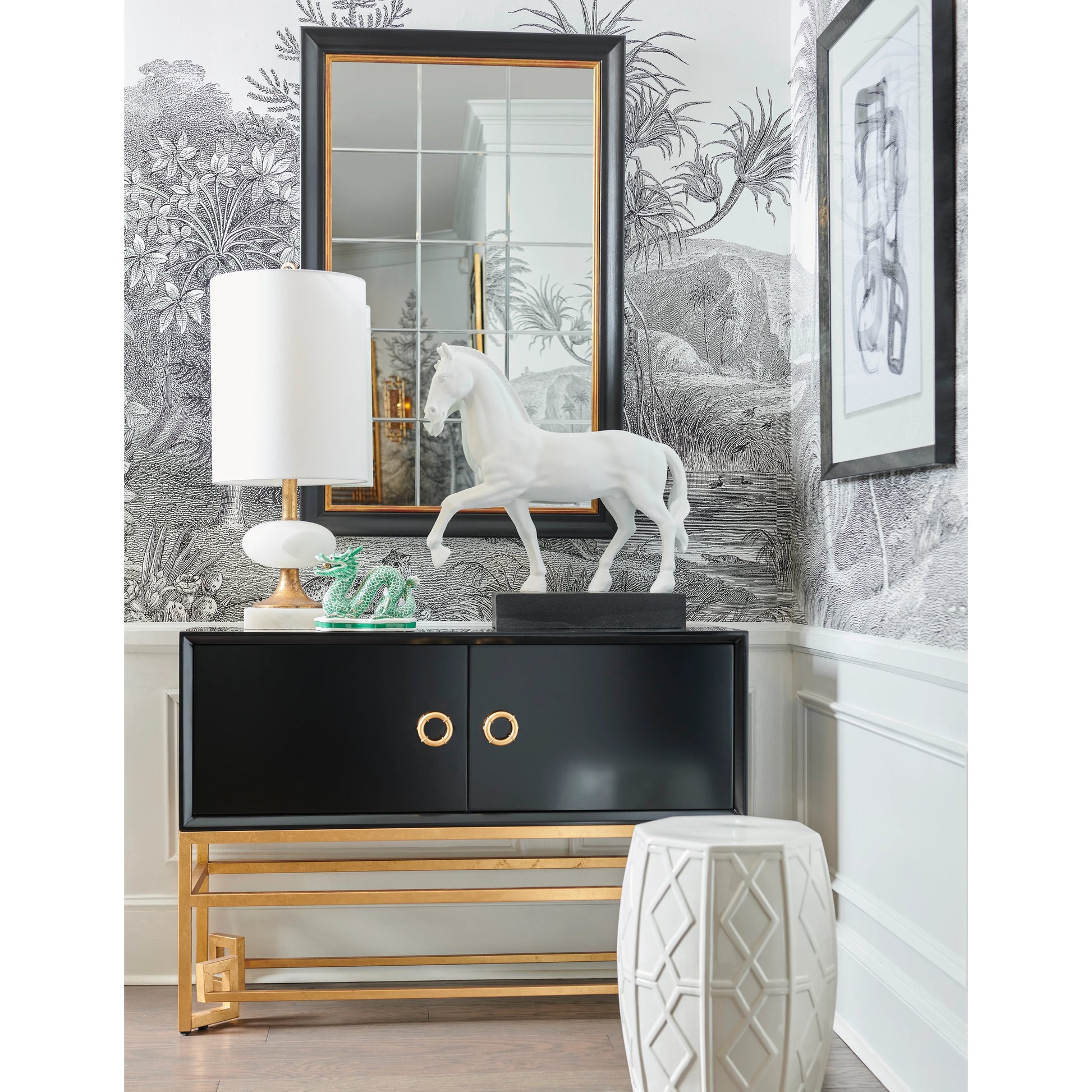 Charlotte Buffet Lamp by Chelsea House in natural white, antique gold leaf. Made from alabaster, iron in a modern style.