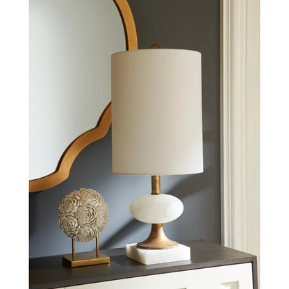 Charlotte Buffet Lamp by Chelsea House in natural white, antique gold leaf. Made from alabaster, iron in a modern style.