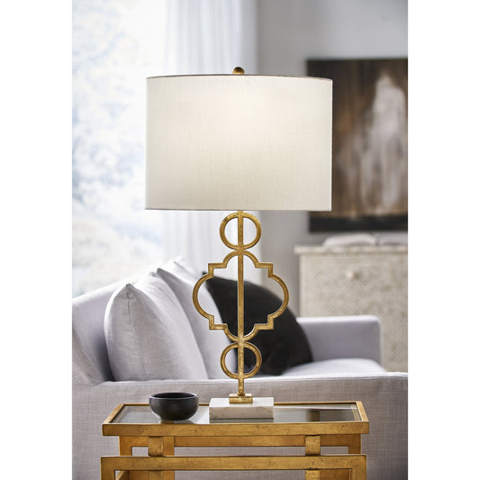 Artistic Lamp by Chelsea House in antique gold leaf, natural white. Made from iron, marble in a transitional style.