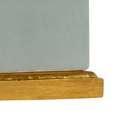 Slender Lamp by Chelsea House in heather gray glaze, antique gold. Made from ceramic in a transitional style.