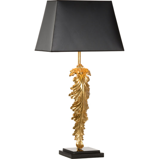 Grand Leaf Lamp by Chelsea House in antique gold, black marble. Made from iron in a transitional style.