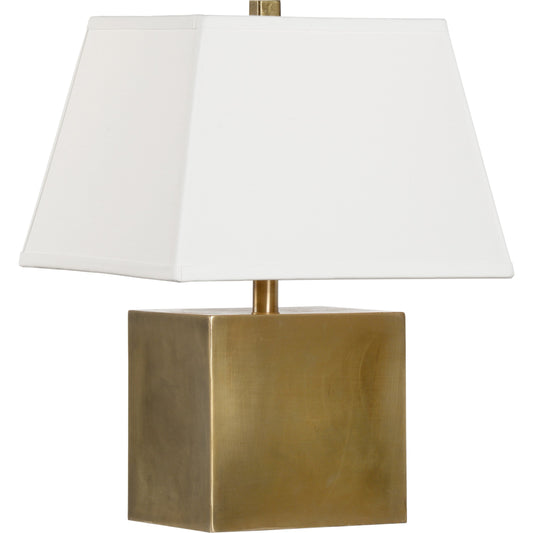 Brass Cube Lamp by Chelsea House in antique brass. Made from iron in a transitional style.