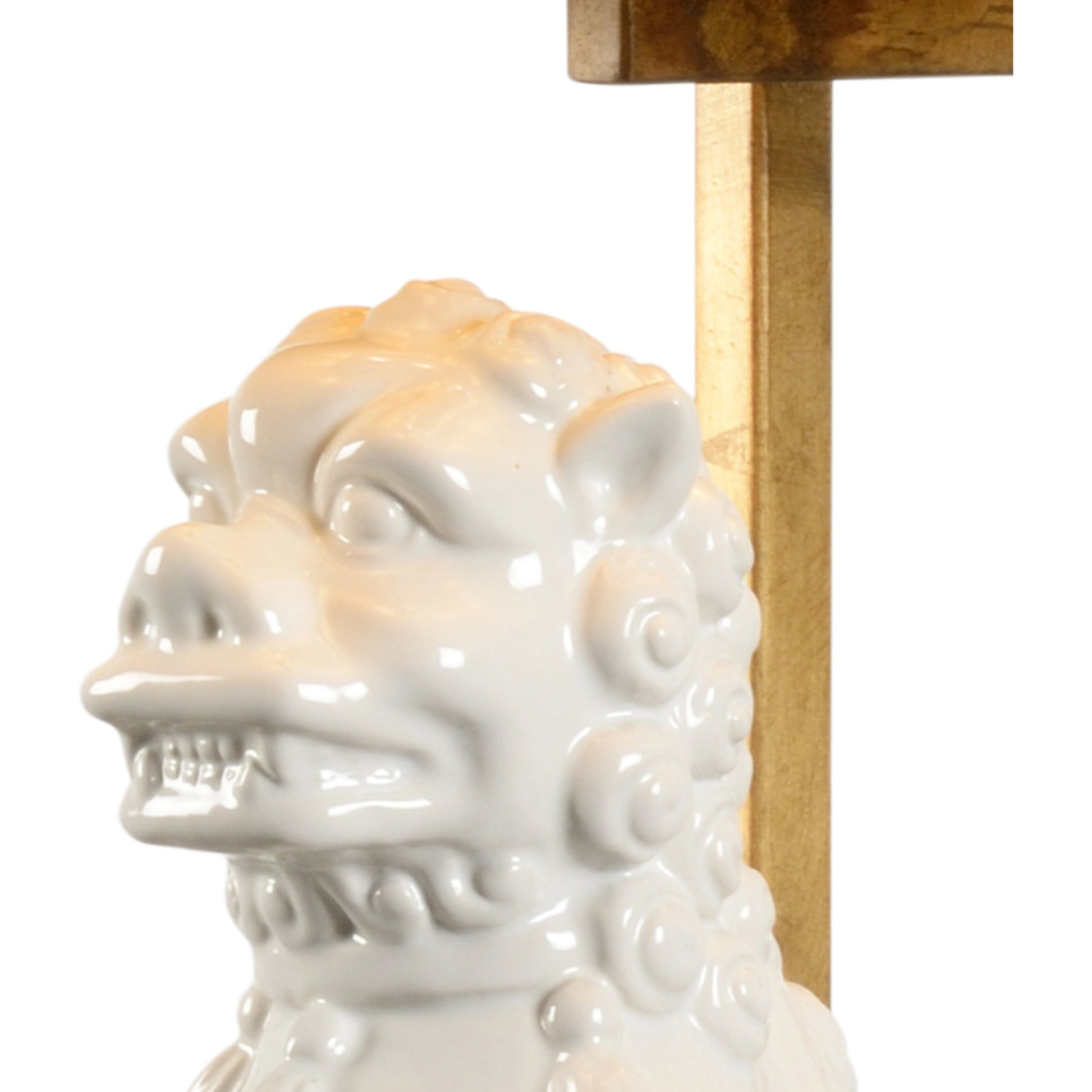 Chinese Dog Lamp by Chelsea House in cream glaze, black, antique gold leaf. Made from ceramic in a eclectic & global style.