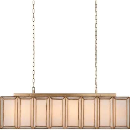 Daze Chandelier by Currey and Company in white, antique brass. Made from glass, brass, metal in a modern style.