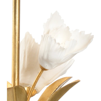 Tulip Lamp by Chelsea House in antique gold leaf, matte white glaze, clear. Made from iron, porcelain in a transitional style.