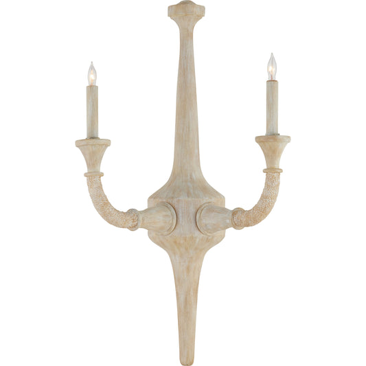 Aleister Wall Sconce by Currey and Company in sandstone. Made from wood, abaca rope, wrought iron in a modern style.