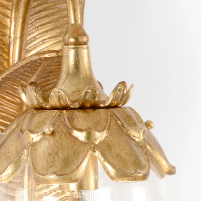 Gold Leaf Sconce by Chelsea House in antique gold leaf, etched clear. Made from aluminum, glass in a coastal style.