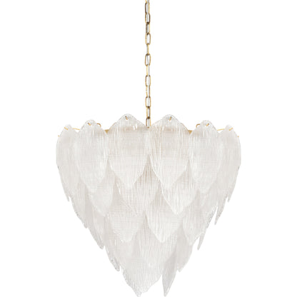 Soho Chandelier by Chelsea House in antique brass, frosted. Made from iron, glass in a coastal style.