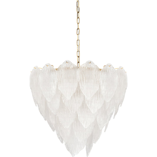 Soho Chandelier by Chelsea House in antique brass, frosted. Made from iron, glass in a coastal style.