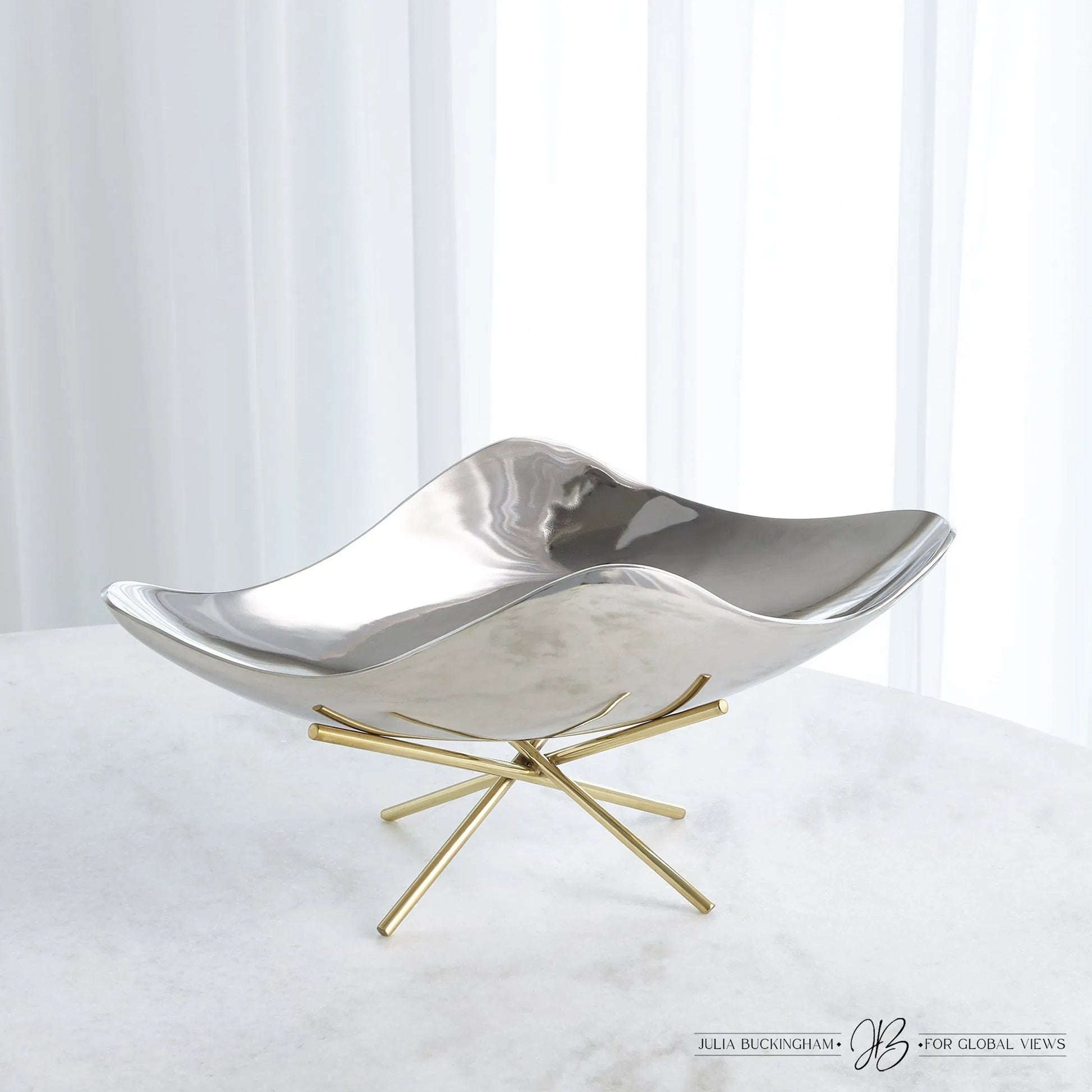 Thistle Decorative Bowl with Brass Stand by Global Views. Made from aluminum, brass in a modern style.