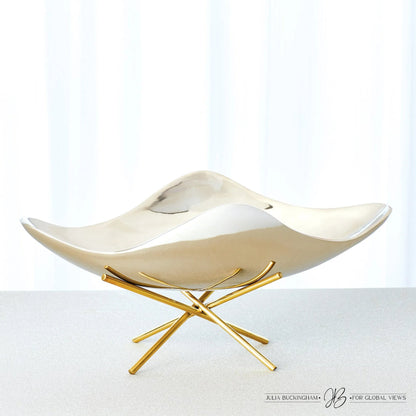 Thistle Decorative Bowl with Brass Stand by Global Views. Made from aluminum, brass in a modern style.