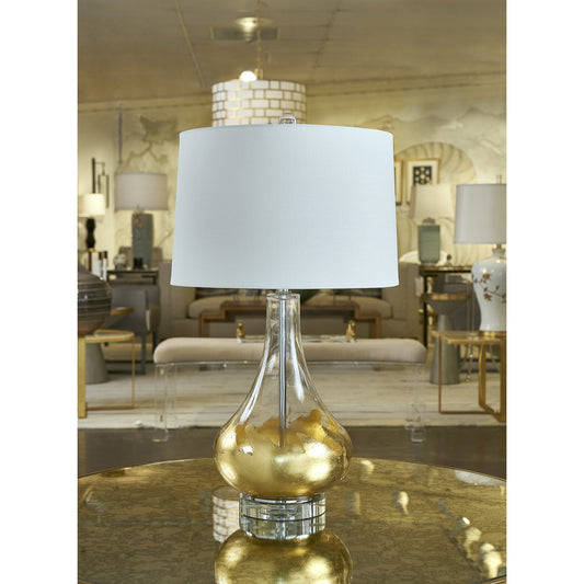 Leafed Lamp by Chelsea House in clear, gold leaf, clear. Made from glass in a transitional style.