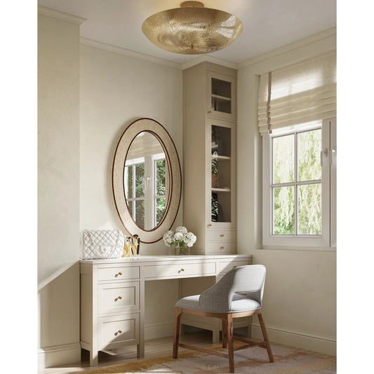 Origo Semi-Flush Mount by Currey and Company in brass. Made from aluminum, metal in a rustic style.