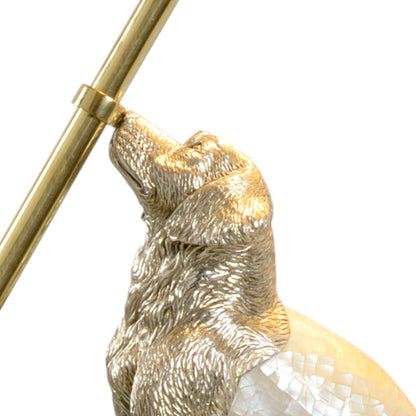 Dog and Umbrella Lamp by Chelsea House in abalone, silver, antique, natural. Made from wood, brass, shell in a traditional style.